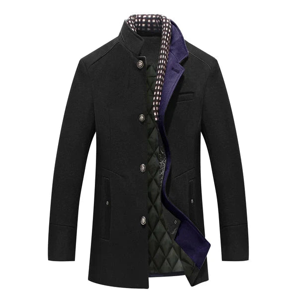 Edward | Men's Modern Mandarin Collar Wool Overcoat