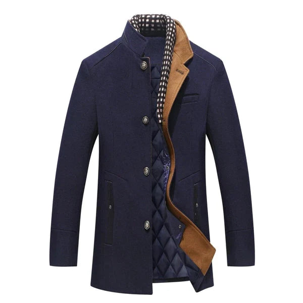 Edward | Men's Modern Mandarin Collar Wool Overcoat