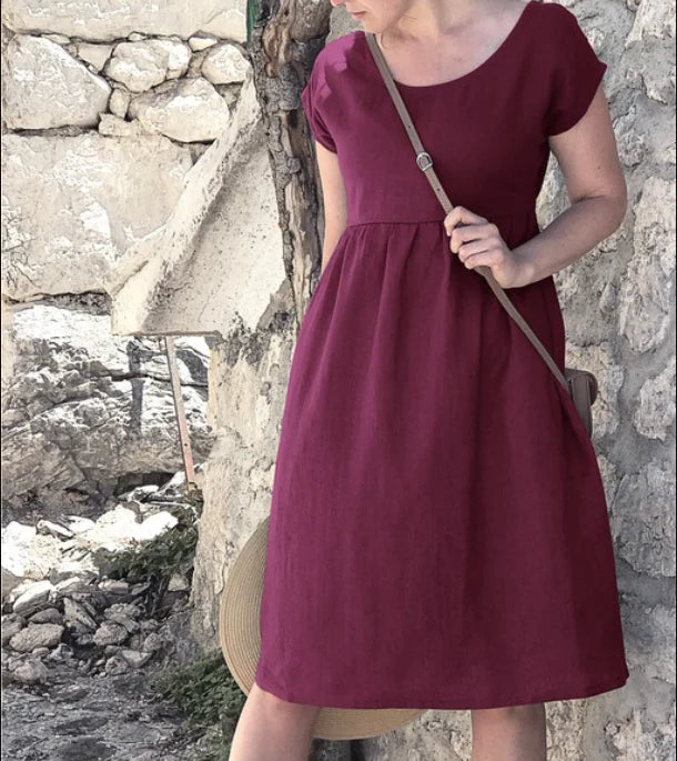 Kendra | Women's Chic Cap Sleeve A-Line Midi Dress with Pockets