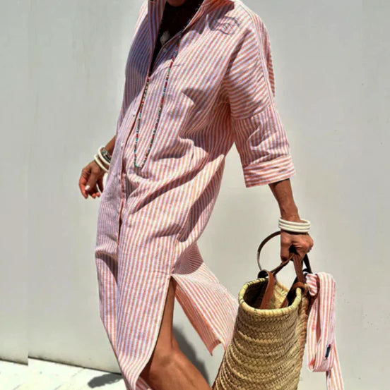 Lauren | Women's Long Sleeve Striped Shirt Maxi Dress