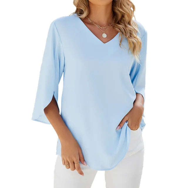 Emelia | Women's Flowy V-Neck Split-Sleeve Blouse