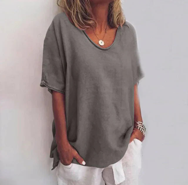 Corinne | Women's Relaxed V-Neck Elbow-Sleeve Blouse