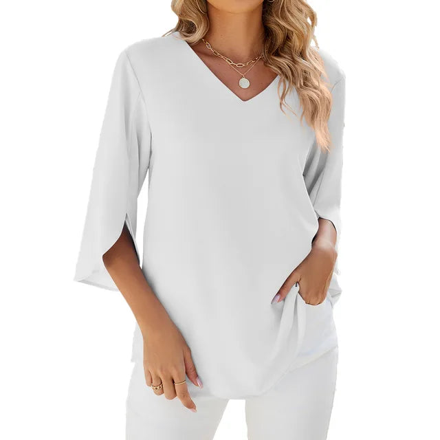 Emelia | Women's Flowy V-Neck Split-Sleeve Blouse