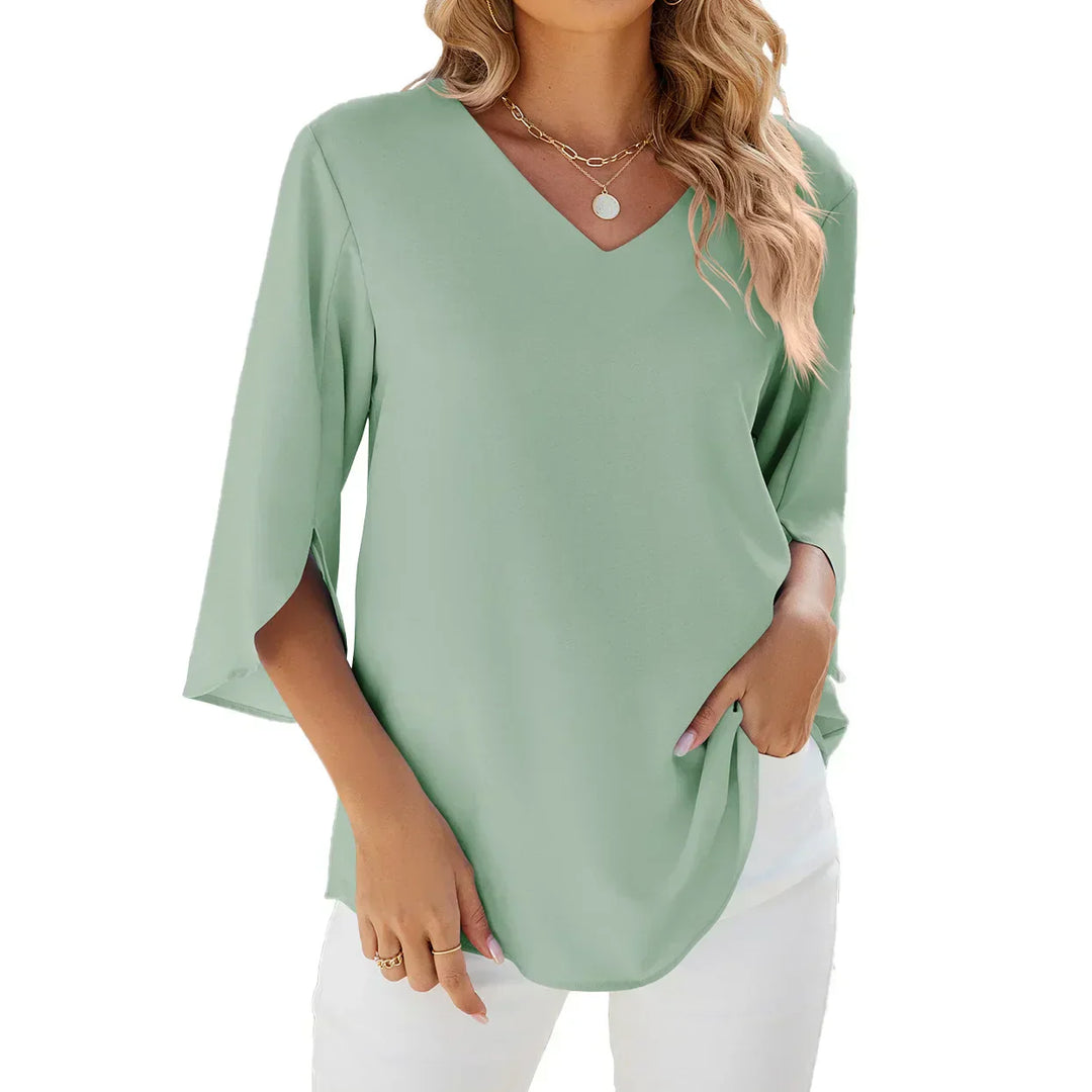 Emelia | Women's Flowy V-Neck Split-Sleeve Blouse