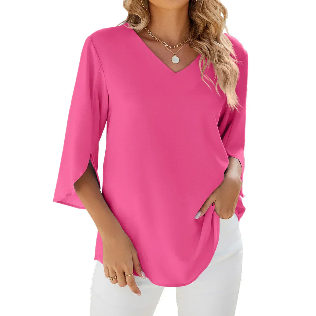 Emelia | Women's Flowy V-Neck Split-Sleeve Blouse