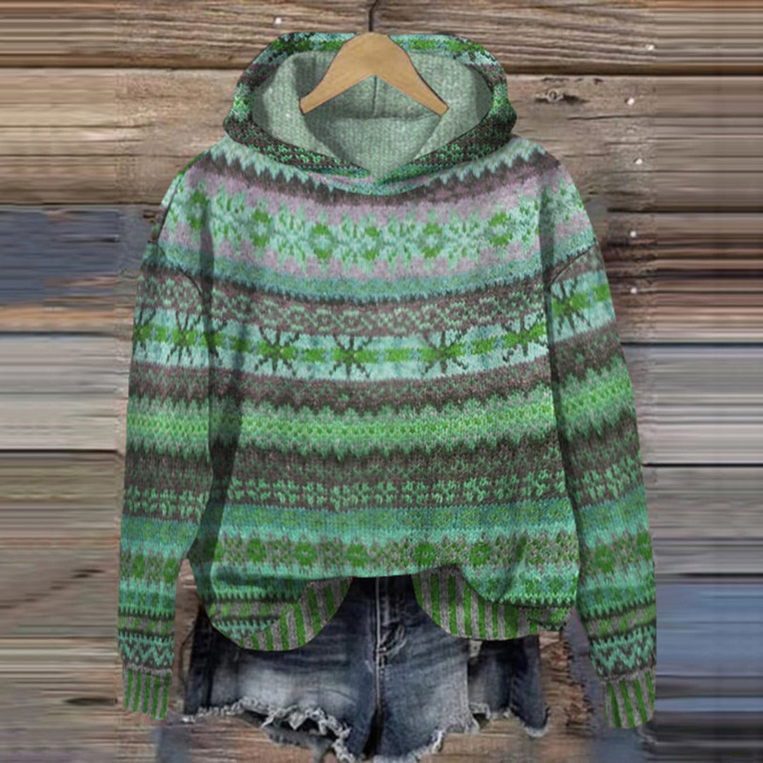 Glenda | Women's Cozy Fair Isle Knit Hoodie