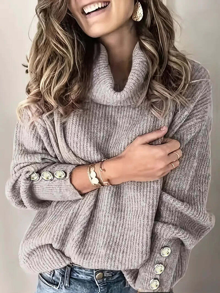 Lyra | Women's Cozy Button-Cuff Turtleneck Sweater