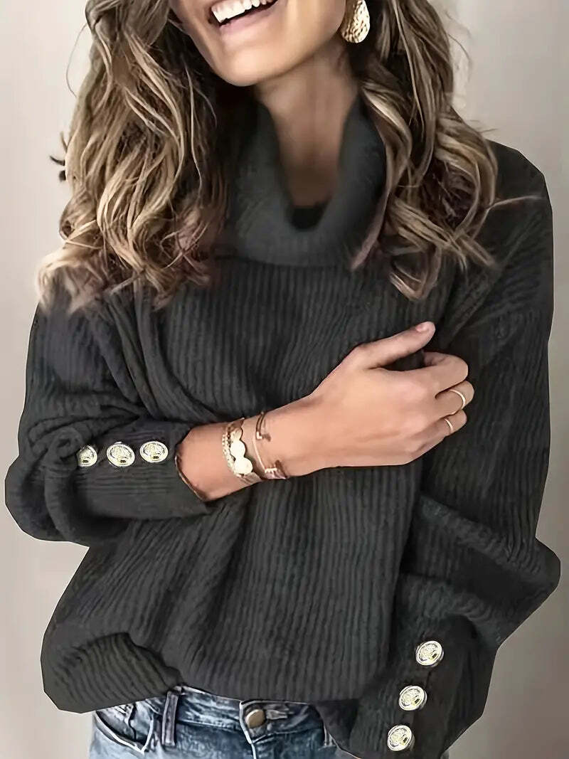 Lyra | Women's Cozy Button-Cuff Turtleneck Sweater