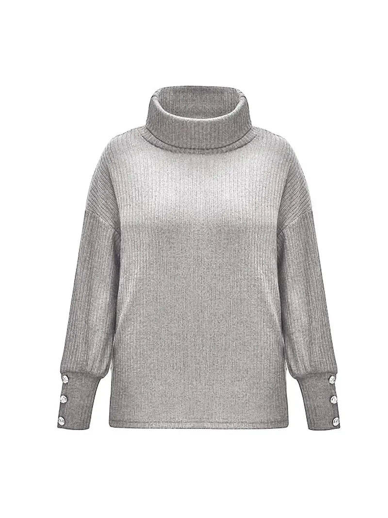 Lyra | Women's Cozy Button-Cuff Turtleneck Sweater