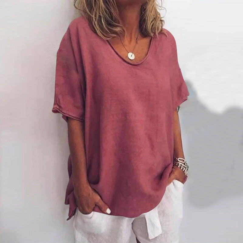 Corinne | Women's Relaxed V-Neck Elbow-Sleeve Blouse