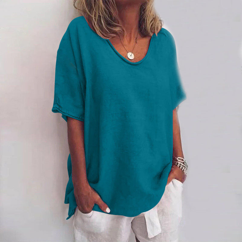 Corinne | Women's Relaxed V-Neck Elbow-Sleeve Blouse