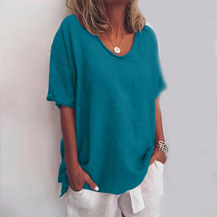 Corinne | Women's Relaxed V-Neck Elbow-Sleeve Blouse