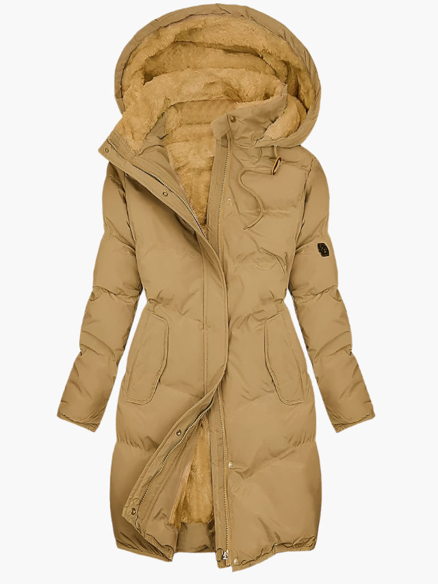 Maya | Women's Long Hooded Puffer Jacket with Faux Fur