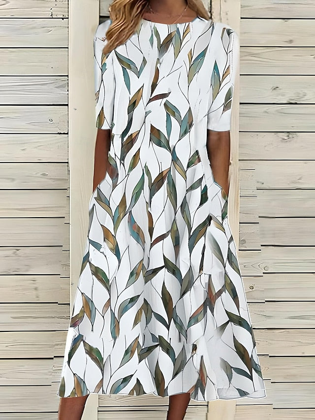 Jaya | Women's Flowy A Line Midi Dress with Pockets