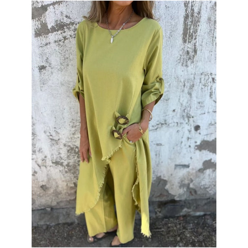 Karen | Women's Cotton Loose Fit Robe and Trousers Two Piece Set