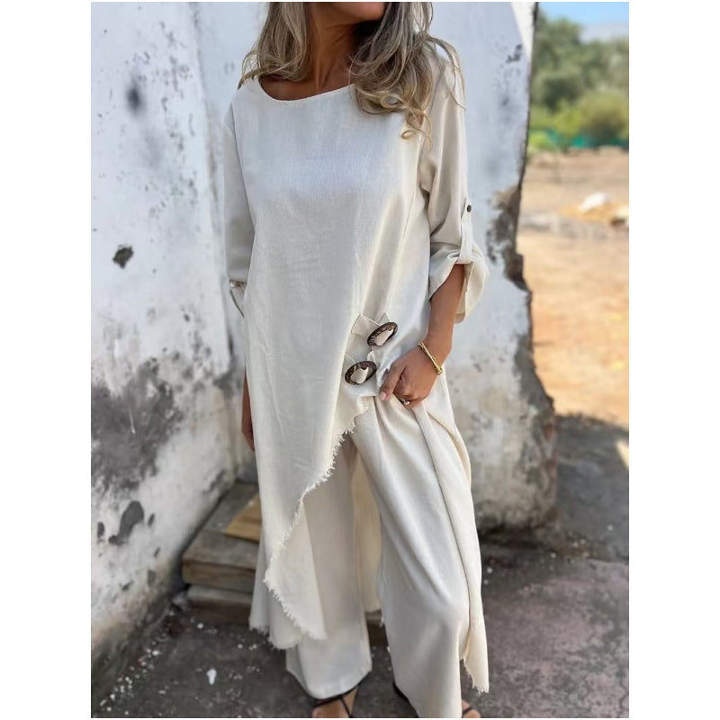 Karen | Women's Cotton Loose Fit Robe and Trousers Two Piece Set
