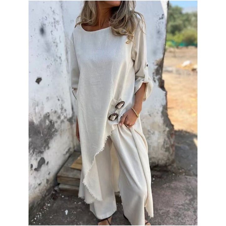Karen | Women's Cotton Loose Fit Robe and Trousers Two Piece Set