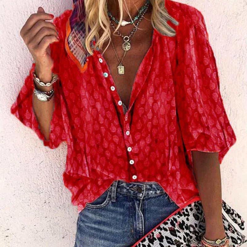 Lara | Women's Chic Lightweight Button Front Summer Blouse
