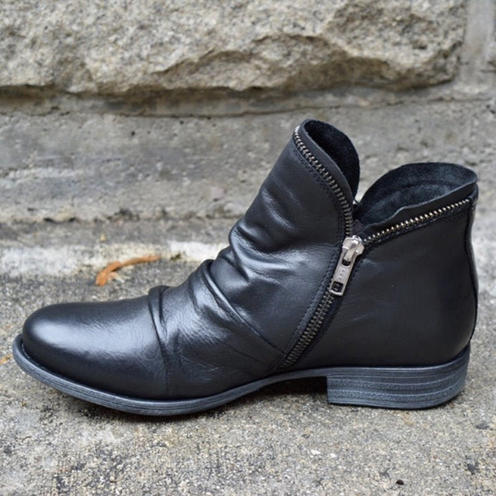 Cleo | Women's Chunky Heel Ankle Boots with Side Zippers