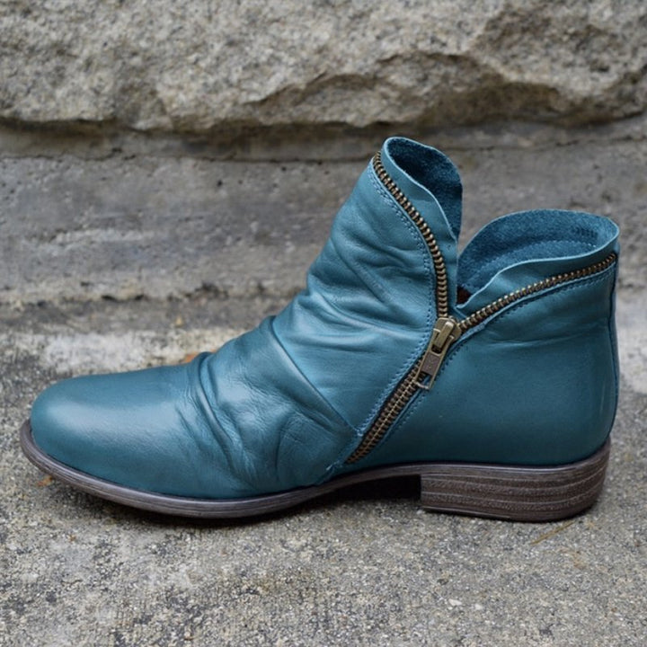 Cleo | Women's Chunky Heel Ankle Boots with Side Zippers