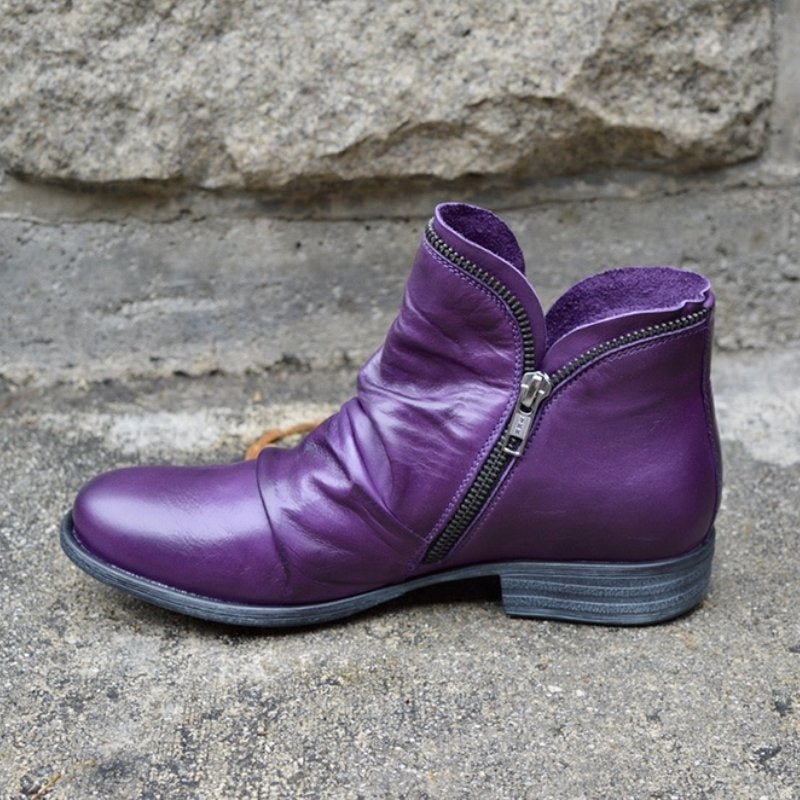 Cleo | Women's Chunky Heel Ankle Boots with Side Zippers