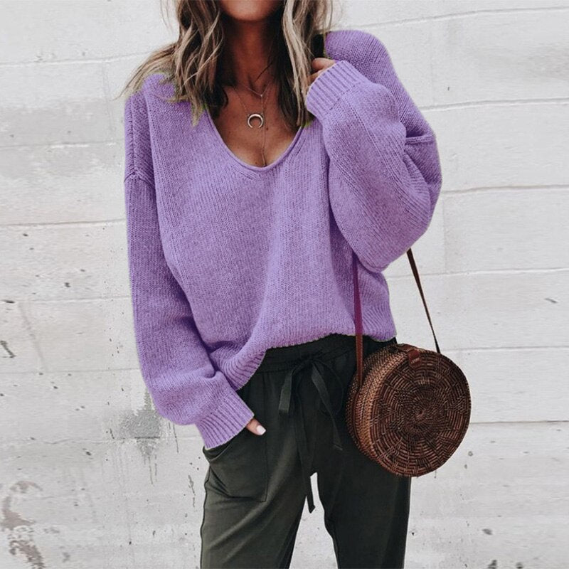 Liliane | Women's V Neck Slouchy Balloon Sleeve Pullover Sweater
