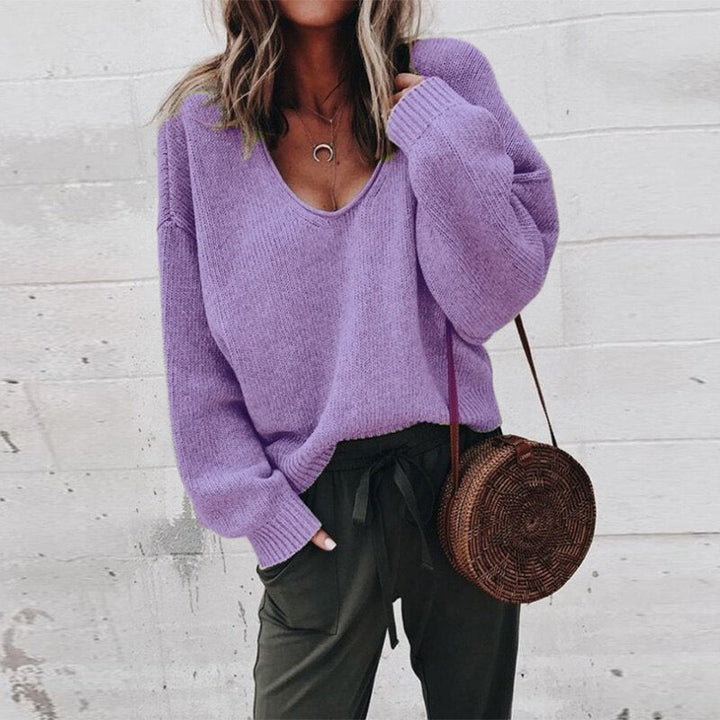 Liliane | Women's V Neck Slouchy Balloon Sleeve Pullover Sweater