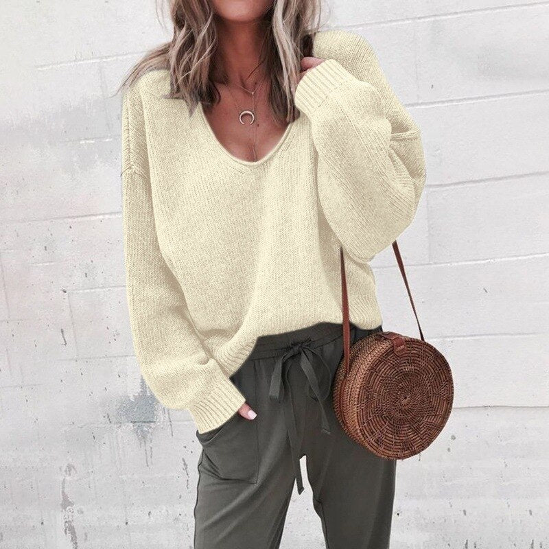 Liliane | Women's V Neck Slouchy Balloon Sleeve Pullover Sweater