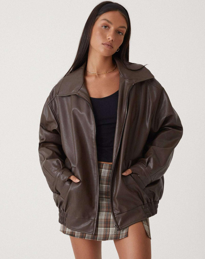 Juno | Women's Baggy Faux Leather Bomber Jacket