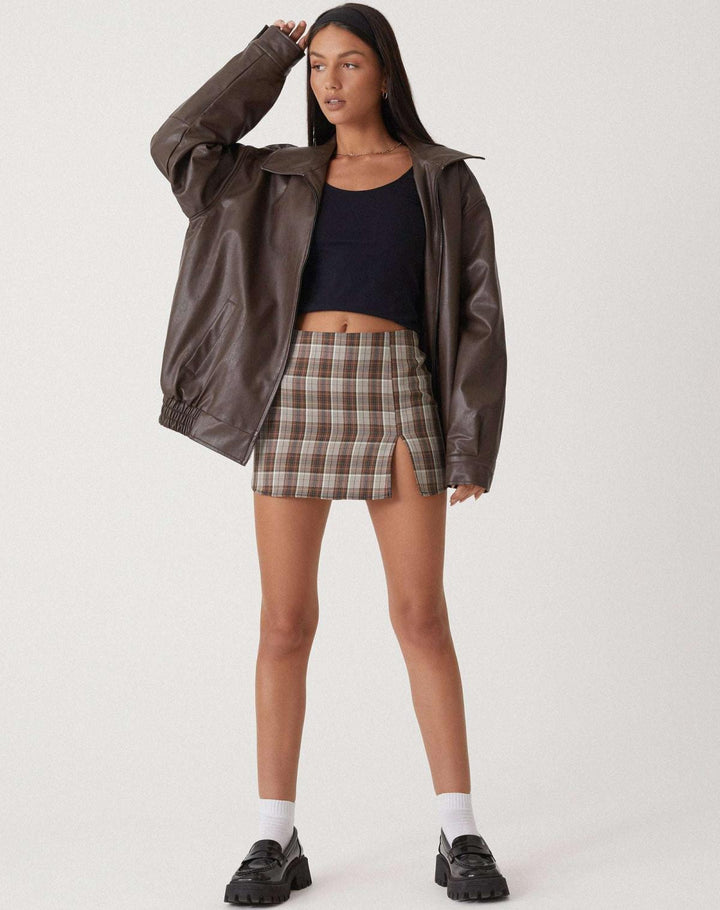Juno | Women's Baggy Faux Leather Bomber Jacket