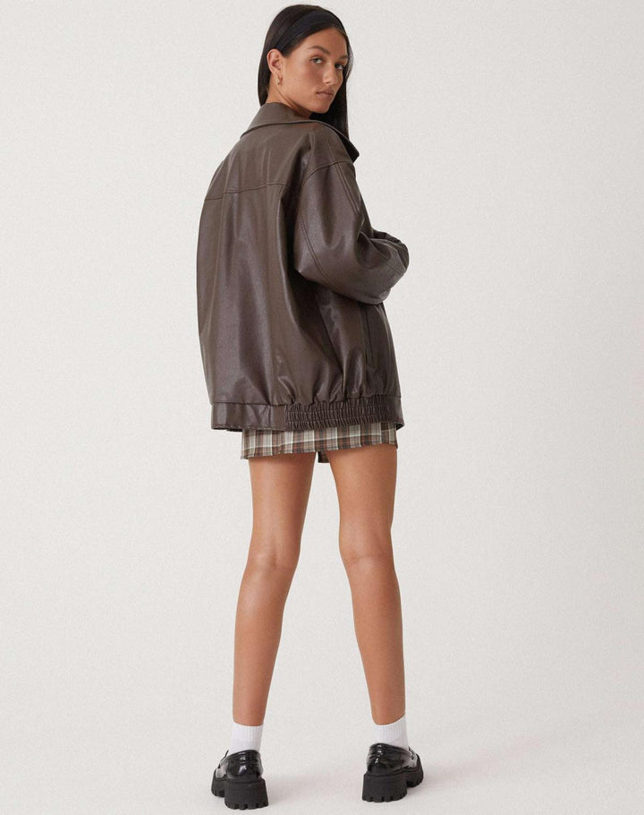 Juno | Women's Baggy Faux Leather Bomber Jacket