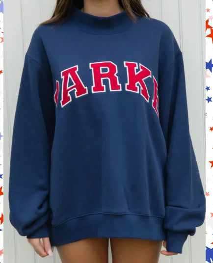 Izzy | Women's Oversized Mock Neck Sweater with Varsity Graphic