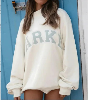 Izzy | Women's Oversized Mock Neck Sweater with Varsity Graphic