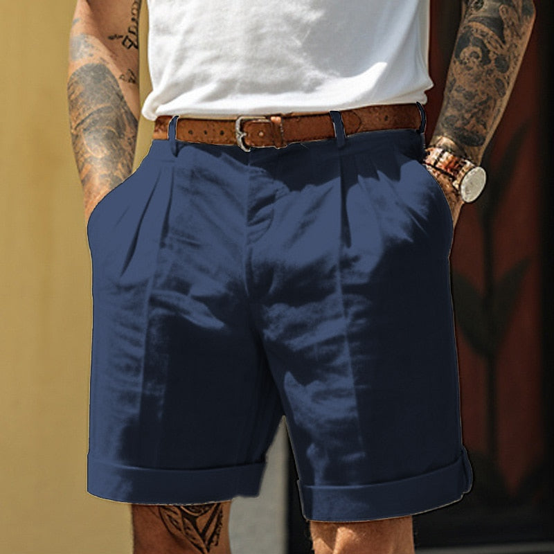 Victor | Men's Tailored Linen-Blend Pleated Shorts