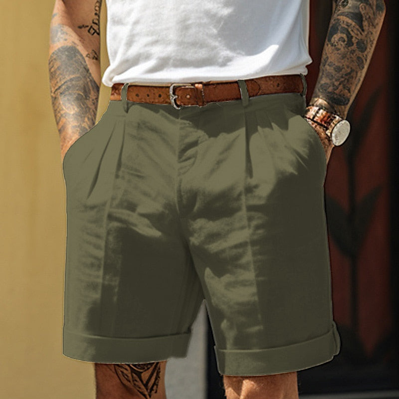 Victor | Men's Tailored Linen-Blend Pleated Shorts