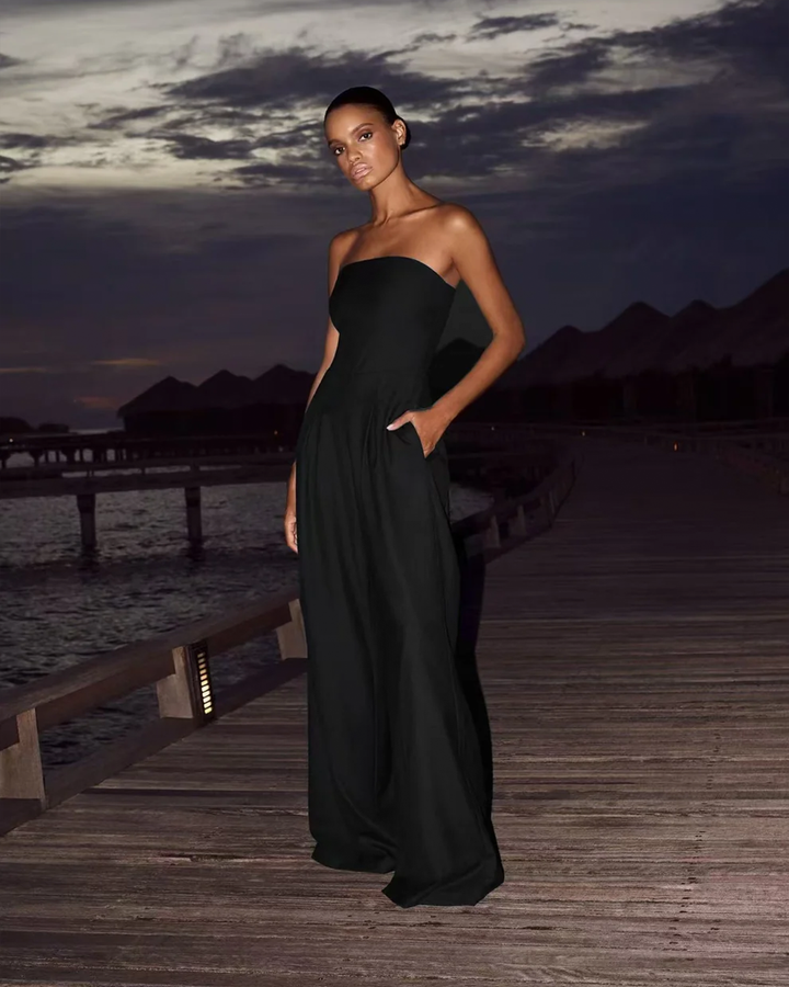 Klea | Women's Strapless Wide Leg Jumpsuit with Pockets