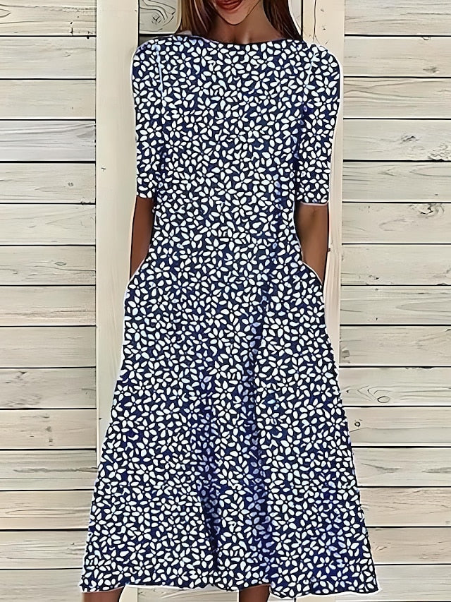 Jaya | Women's Flowy A Line Midi Dress with Pockets